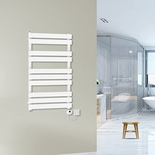 Warmehaus Prefilled 1000x600mm Flat Panel Electric Heated Towel Rail Thermostatic Bathroom Radiator White 500W