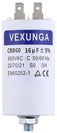 VEXUNGA Motorkondensator Anlaufkondensator 16µF 450V Kondensator 16uF 16 uF 450 Volt 40x70MM CBB60 Kondensatoren Stecker M8 für Elektromotor