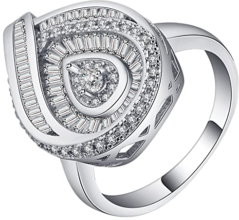 BCughia Ehering in Silber, Eheringe Frauen Kupfer Weiß Trapezschliff Zirkonia Träne Vorschlag Eheringe Geschenke für Damen Größe 62 (19.7)