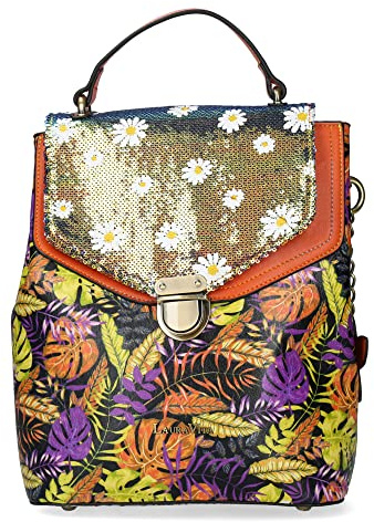 Laura Vita Reiserucksack Freizeittasche Reisetasche Artio Rucksack Blüten Glattleder geblümt Rucksack bunt Pailetten Blumen Damen