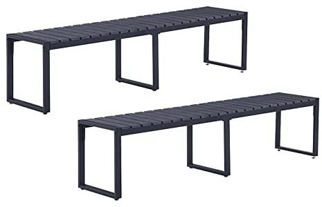 Mingone Gartenbank Wetterfest Schwarze Sitzbank Outdoor 3-Sitzer Parkbank Metallbeine Harzauflage Bänke für Gärten im Freien auf Balkonen Terrassen, 2er Set