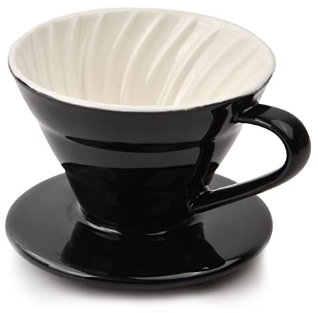 Porte Filtre Café en Céramique, Filtre à Café à Main, Goutteur de Café en Porcelaine Réutilisable, Porte-Filtre à Café Permanent pour Café Manuel 2-3 Tasses (Noir)