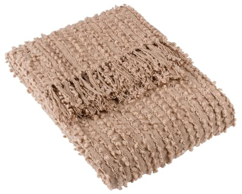 Furn. Arvo Woven Tasselled Throw – Modern Woven Texture (Plaster – 130 x 180 cm)