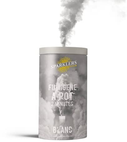 SPARKLERS CLUB Fumigène en Pot 2 MINUTES couleur Blanc - Allumage à mèche, durée 120 secondes, fumigene couleur à poser au Sol - fumigene pot au sol Catégorie F1 - LIVRAISON 24/48H