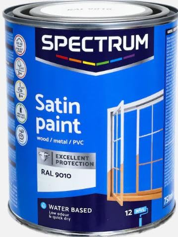 Vintage Luxury Spectrum - Vernice satinata, bianco puro RAL 9010, 750 ml, per legno, metallo, superficie in PVC, a base d'acqua, inodore e ad asciugatura rapida (colore satinato, RAL 9010)