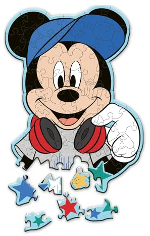 Trefl – Konturenpuzzle aus Holz: Disney, Mickey Mouse: In der Welt von Mickey – 50 Elemente, Wood Craft Junior, Unregelmäßige Formen, 10 Figuren, Modernes Puzzlespiel, Spiel für Kinder ab 5 Jahren