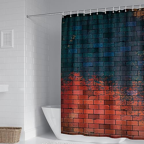 Mesnt Duschvorhang 150 x 180 cm, Zweifarbiges Ziegelmuster Badezimmer Textil Vorhang Anti Schimmel aus Polyester, Blau Rot
