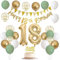 18th Birthday Decorations - Happy 18th Banner, Cake Topper, Foil Balloons in Sage Green, White, Gold for 18 Year Old Party