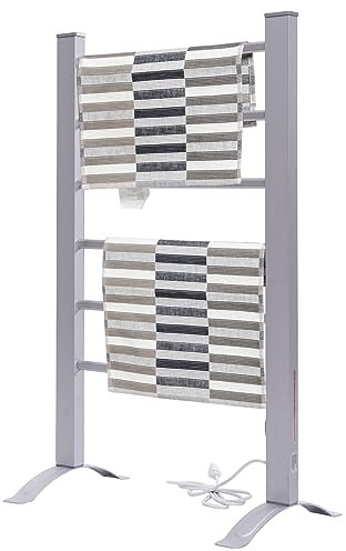 LIFEZEAL Chauffe-Serviettes Électrique, Chauffage Décoratif 100 W, Séchage Rapide, Chauffe-Serviettes Mural, Porte-Serviettes au Sol en Aluminium, 56x35x90,5 cm