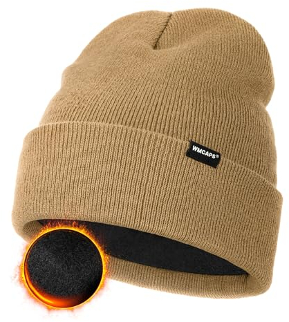 Wmcaps Klassische Mütze Herren Damen, Warm Fleece Wintermütze Strickmütze Winter Warme, Weich Stretchy, Atmungsaktiv Unisex Beanie für Herren Geschenke Männer Frauen, Kamelgelb