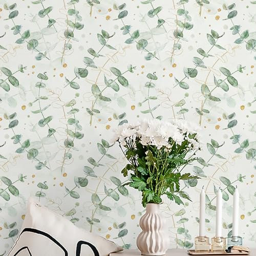 CiCiwind Self Adhesive Wallpaper Eucalyptus Leaf Contact Paper 41×500cm Beige Peel and Stick Wallpaper Thicken Sticky Back Plastic Waterproof Vinyl Film for Living Room Bedroom Wall Cabinets Decor