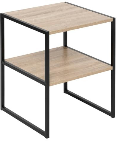 5 five simply smart 5five - Table de Chevet 2 Étagères Aliaj Effet Bois et Noir - Forme Carrée - Planches en Bois - Pieds en Acier - Dressing, Chambre, Salon