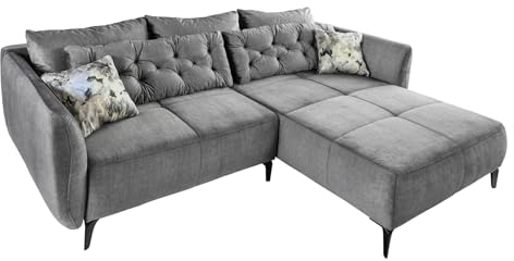 Riess Ambiente Design Ecksofa MARRAKESCH 245cm grau Samt Metallfüße inklusive Kissen Wohnlandschaft Samtsofa Samtcouch Eckcouch Sofa Couch Wohnzimmer