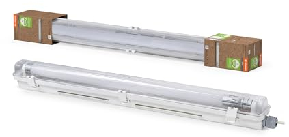 Ledvance Hocheffiziente LED Feuchtraumleuchte mit 1xLED Röhre, Besteht aus mind. 50% recyceltem Kunststoff, 7W, kaltweiß, langlebig, L 675mm x H 70mm x B 65mm, perfekt für Keller, Garagen, Lagerhalle