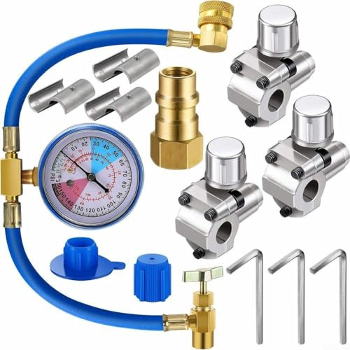 GLOBALHUT Bullet Piercing Tap Valve Kit, BPV31 Piercing Tap Valve Kits, kühlschrank zapfventil Bullet Through Valve Kit with Manometer, Integrierte Sicherheit for Home Refrigerator