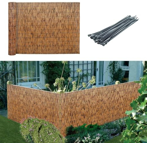Schilfrohrzaun Balkon Sichtschutz 50x300cm 60x400cm 70x500cm 80x600cm 90x700cm 100x800cm Bambuszaun Dekorative Zäune Mit 100 Reißverschlussbändern Für Garten Veranda Im Freien Hinterhof Terrasse (Siz