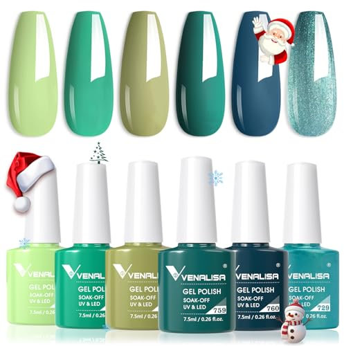 VENALISA UV Gel Nagellack 6 Farben Grün Blau Dunkelgrün Mintfarben Gel Nagellack Set Gel Nail Polish für Nägel DIY Nail Art Maniküre Salon Nagel Gelnägel Set mit Geschenkbox Maniküre Set