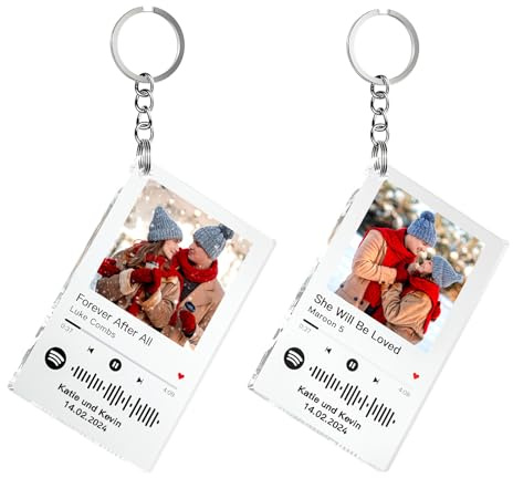 witfox Spotify Schlüsselanhänger Personalisiert mit Foto-Spotify Song Cover, mit eigenen Foto Bild&Name, zum Geburtstag Vatertag Muttertag Freundin Freund Frau Männer-5 * 8CM