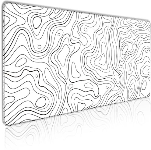 MATKING XXL Gaming Mauspad Weiß (900x400x3mm) - Wasserdichtes Schreibtischunterlage mit Genähten Kanten, rutschfeste Desk Mat für Gamer & Homeoffice | Topographische Karte Design