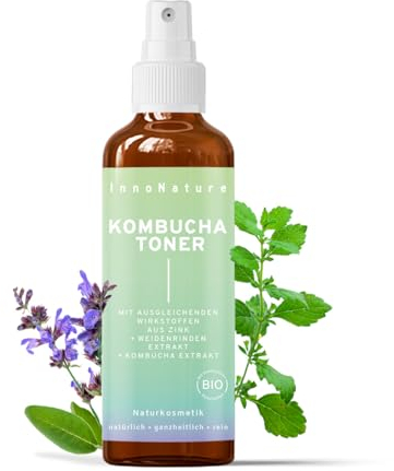 InnoNature Kombucha Toner mit Zink | Gesichtstonikum für ölige und unreine Haut | 75ml, u.a. Kombucha Extrakt, Bio Aloe Vera Saft, Bio Melissen Hydrolat und Salbei Hydrolat