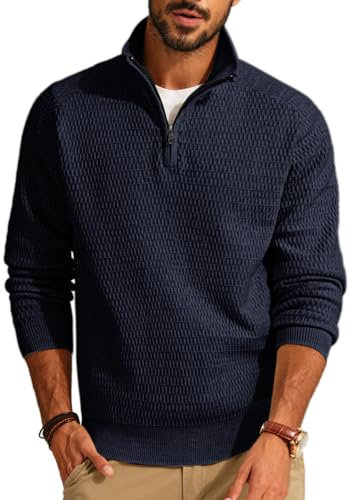 PJ PAUL JONES Arbeitspullover Herren Strickpullover Sweater Herren mit Reissverschluss und Stehkragen Dunkelblau XXL