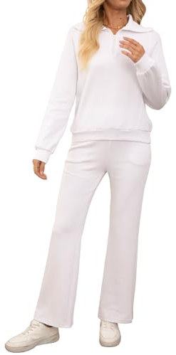 MAYROUND Tracksuit Womens Full Set Two Piece Half Zip Ribbed Sweatshirt Long Sleeve Pullover Drawstrings Wide Leg Trousers Sweatpants Outfits Ladies Gym Sports Casual Activewear Lounge Sets UK