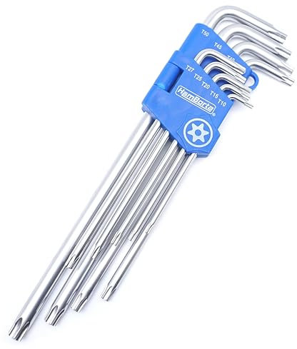 HemBorta® Chiavi Torx di Sicurezza 9PZ Set Extra Lunghe Chiavi a Brugola, Estremità Cava Torx T10-T50 Lunga, Stella Chiavi a Prova di Manomissione T10, T15, T20, T25, T27, T30, T40, T45 e T50