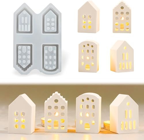 Silikonformen Giessformen Haus,4 Pcs Mini Silikonform Häuser, DIY Silikonform Häuser Gießform Häuser Gießform Haus zur Dekoration