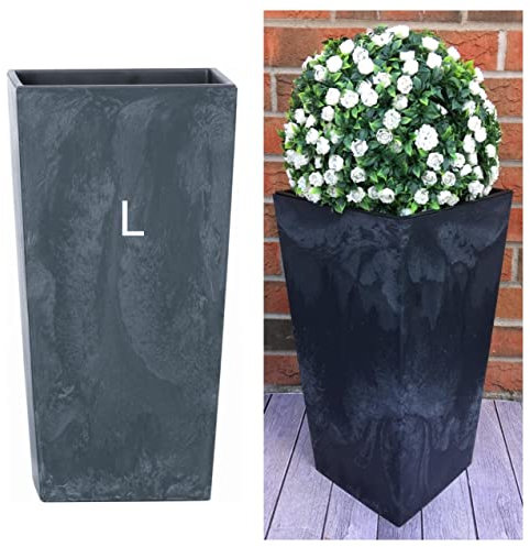 Pot de fleurs avec insert slim haut carré design béton (anthracite, L - 50 cm)