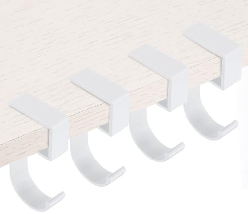 PATIKIL 4Pcs Purse Hook for Table, 5-Shaped Purse Hanger for Desk Portable Nail Free Heavy Duty Under Desk Handbag Holder Backpack Headphone Small Hook, White