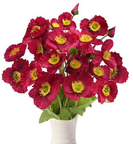 Zythrem 6pc Kunstblumen Künstliche Mohnblumen wie echt Pflanzen Blumen Fake Blumen Deko Blumen Rosa Künstlich Kunst Blumen Kunstblumenstrauss für Hochzeitssträuss Home Garden Party Office Arrangements