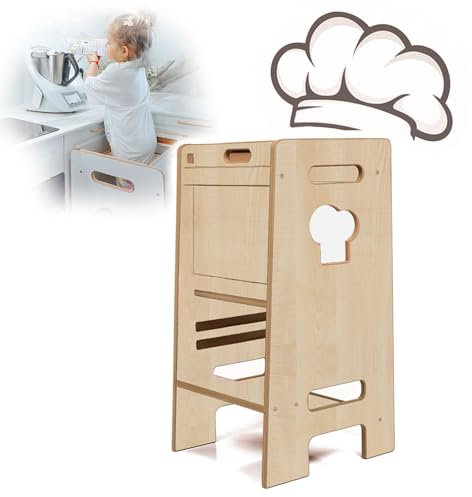 PaLulli® Höhenverstellbarer Montessori Lernturm ab 1 Jahr mit Kippschutz – 3-stufiger Learning Tower für Jungen & Mädchen – Sicherer Küchenhelfer Tritthocker für Kinder