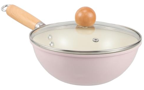 iplusmile Small Iron Wok Nonstick Frying Pan with Wooden Handle for Gas Stoves Induction Cooktops Coating for Even Cooking Versatile for Family Meals