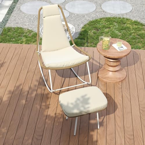 Juego de 2 mecedoras. Juego de muebles de balcón de acero galvanizado, cuerda trenzada a mano, con reposapiés, sillas con una capacidad de carga de 160 kg, adecuado para terraza, jardín y balcón,