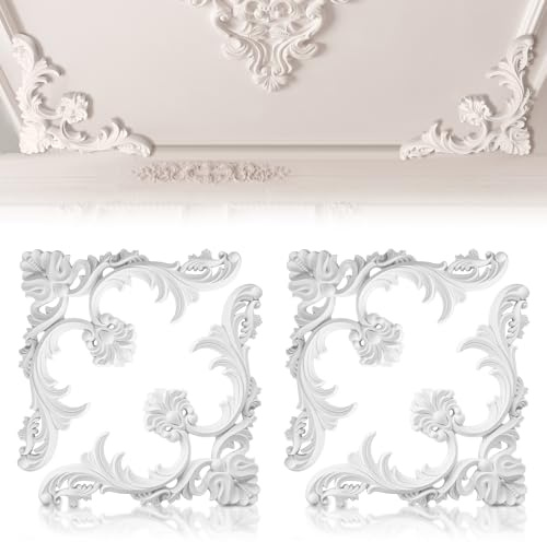 Colingmill Deckenform-Set, Ecken, Wandbilder, Bordüre, französischer Stil, Akzent-Wanddekoration für Innenbereich, Medaillon, Decke mit Blumenmuster, dekorative Paneele für die Wand (34 x 34 cm