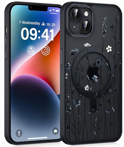 Knrlqim Magnetische Handyhülle für iPhone 13 / iPhone 14 Hülle, Kompatibel mit MagSafe, Aesthetic Blumen Muster Transluzente Mädchen Case, Matte PC Dünn TPU Bumper Schutzhülle Cover - Blumen 1(6,1