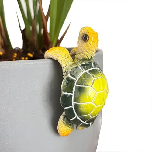 Mellshy Cute Climbing Tortoise Plant Pot Hanger Figurines Resin Animal Hanging Turtle Statue Planter Pot Decorations for Home Garden Patio Lawn Yard Ornaments (Green)