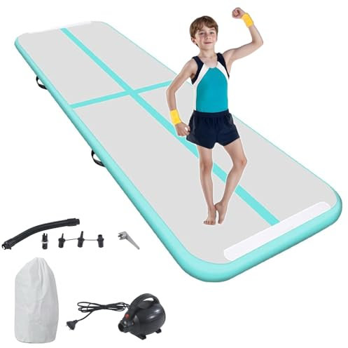 BSTSEL Inflatable Air Gymnastics Tumbling Track Mat 10ft 13ft 16ft 20ft Thickness 4in, Home Gymnasiums Yoga Dance Training Exercise Fitness Mat with Air Pump (Green, 10ft*3.3ft*4in (300*100*10cm))