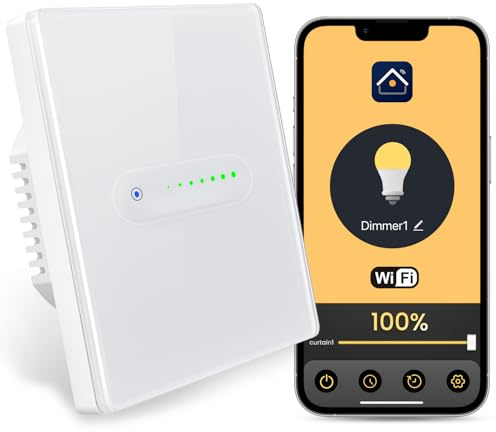AVATTO Dimmschalter Smart WiFi Dimmer Lichtschalter Kompatibel mit Alexa, Google Home Sprachsteuerung und Smart Life App Fernbedienung Glas Touchscreen (1-Gang)