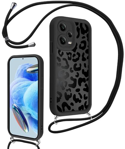 Xylota Coque avec Cordon pour Xiaomi Redmi Note 12 Pro 5G 6,67'', Aesthetic Etui avec Réglable Collier Silicone Protection Bumper Case avec Motif, Antichoc Housse pour Redmi Note 12 Pro 5G，Léopard