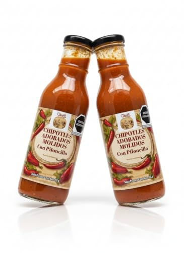 Chipotle Chili Soße Flasche 365gr set (Pack of 2) - Chipoktli Salsa de Chipotles Adobados - Authentisch mexikanische Chipotle Chili Sauce 365g Glasflasche. (2)