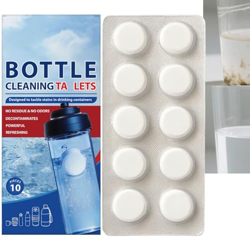 10PCS Water Bottle Cleaning Tab/lets,Bottle Clean&Kettle Descaler Tab/lets,Multipurpose Cleaning Tab/lets for All Plastics,Glass,Cups,Heavy Duty Limescale Remover&Stain Remover,Cleaning Supplies