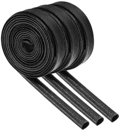 sourcing map Manicotti antincendio in treccia isolante per cavi, diametro interno 8 mm, nero, ad alta temperatura, in fibra di vetro rivestita in silicone, per cavi elettrici e tubi, 3 pezzi