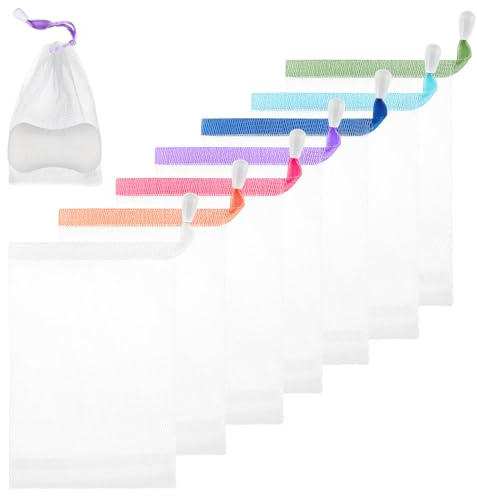 7 Pcs Soap Bag for Shower, Double-Layer Mesh Bag, 10 x 15 cm Mesh Soap Saver Pouch, Mesh Soaps Pouch Saver with Drawstring for Shower Washing Foaming Soaps