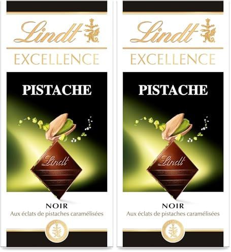 Lindt - Tablette EXCELLENCE Noir Pistache - Chocolat Noir, 100g (Lot de 2)