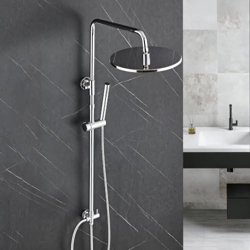 Görbach Edelstahl Duschset ohne Armatur, Rund Kopfbrause 20 cm Chrom