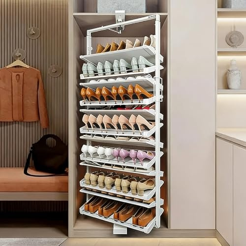 QIUCHIREMAI Schuhregal Drehbar 360 Grad - Höhenverstellbar (0-12cm), Platzsparend & 360° Drehmechanismus – Drehbarer Schuhschrank für Kleiderschrank/Eingangsbereich