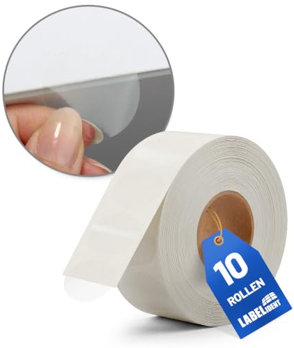 Labelident Verschlussetiketten Ø 30 mm transparent - 20.000 runde Klebepunkte (10 Rollen à 2.000), Siegeletiketten aus Folie stark klebend