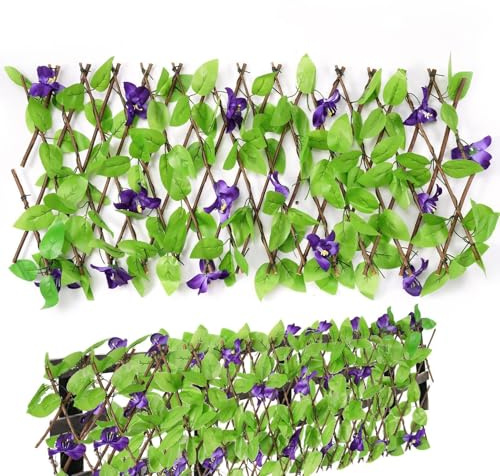 Schermatura recinzione muro fiori piante artificiali | Traliccio espandibile foglie finte | Schermatura simulata pannelli traliccio giardino | Decorazione regolabile sfondo staccionata verde
