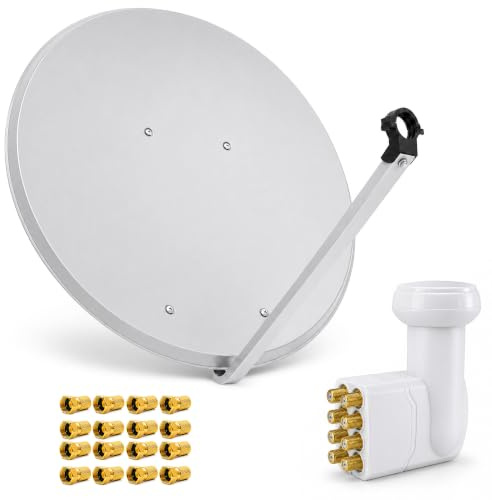 PremiumX Satelliten-Komplettanlage 100cm Satellitenschüssel Aluminium Hellgrau Satellitenantenne Octo LNB F-Stecker SAT 8 Teilnehmer